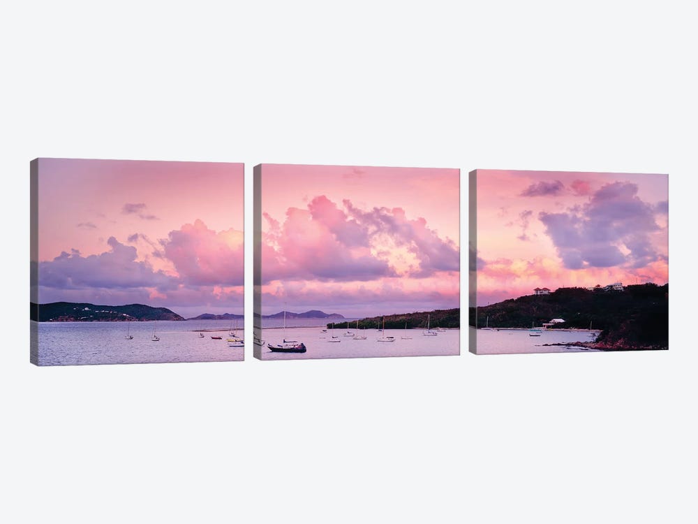 Boats In The Sea, Coral Bay, Saint John, U.S. Virgin Islands by Panoramic Images 3-piece Art Print