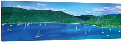 Boats In The Sea, Maho And Francis Bays, North Shore, Saint John, U.S. Virgin Islands Canvas Art Print - Hill & Hillside Art