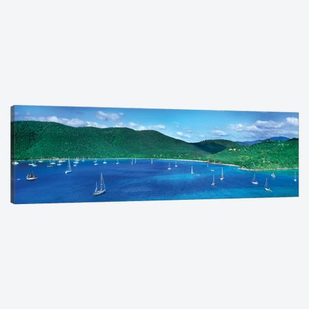 Boats In The Sea, Maho And Francis Bays, North Shore, Saint John, U.S. Virgin Islands Canvas Print #PIM14302} by Panoramic Images Canvas Art