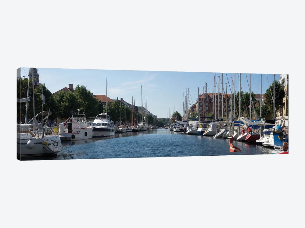 Boats Moored Along Canal, Copenhagen, Denmark by Panoramic Images 1-piece Art Print