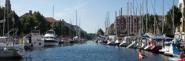 Harbors: Boats Moored Along Canal, Copenhagen, Denmark by Panoramic Images