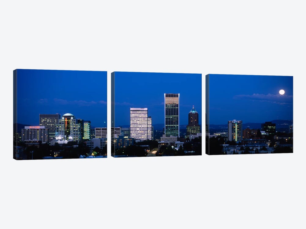 USA, Oregon, Portland, moon, night by Panoramic Images 3-piece Canvas Artwork