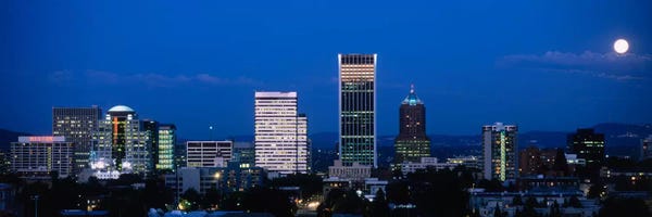 Oregon: USA, Oregon, Portland, moon, night by Panoramic Images
