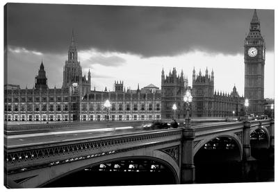 Bridge Across A River, Westminster Bridge, Houses Of Parliament, Big Ben, London, England Canvas Art Print - England Art