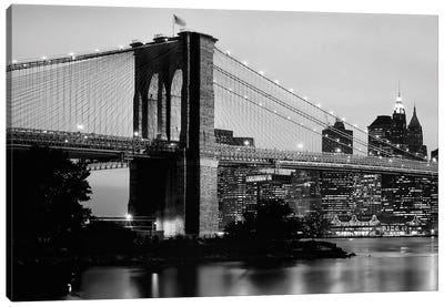 Brooklyn Bridge Across The East River At Dusk, Manhattan, New York City, New York State, USA Canvas Art Print - Bridge Art