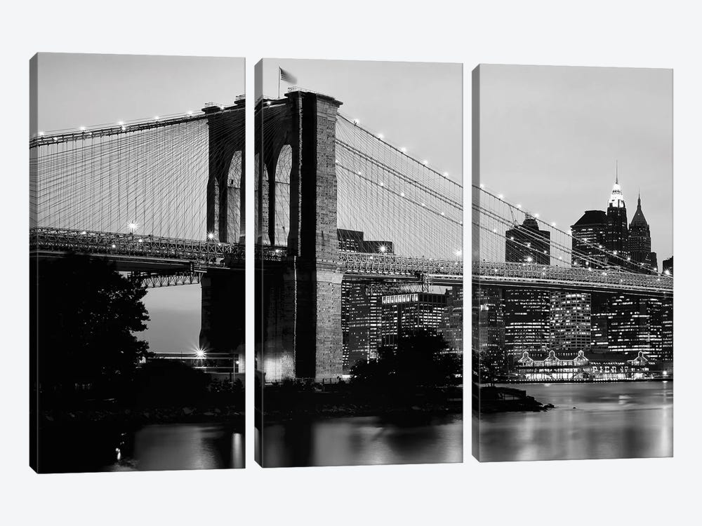 Brooklyn Bridge Across The East River At Dusk, Manhattan, New York City, New York State, USA by Panoramic Images 3-piece Art Print