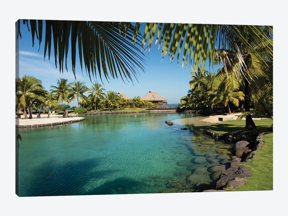 Bungalows And Palm Trees On The Coast, Moorea, Tahiti, French Polynesia by Panoramic Images 1-piece Canvas Print