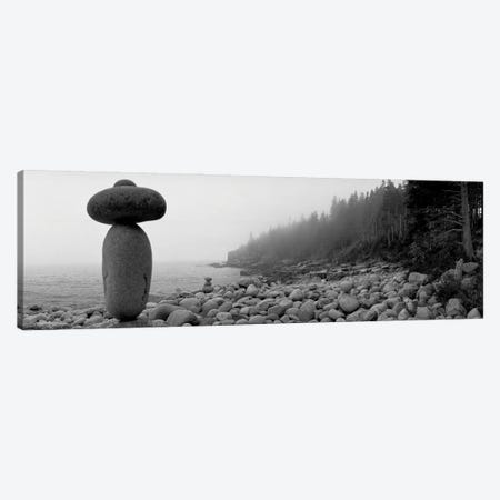 Cairn On The Rocky Beach, Acadia National Park, Maine, USA (Black And White) Canvas Print #PIM14329} by Panoramic Images Canvas Artwork