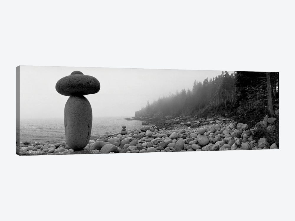 Cairn On The Rocky Beach, Acadia National Park, Maine, USA (Black And White) by Panoramic Images 1-piece Art Print