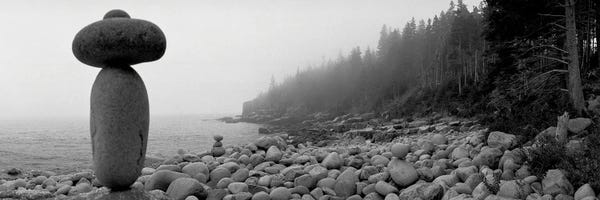 Cairn On The Rocky Beach, Acadia National Park, Maine, USA (Black And White)