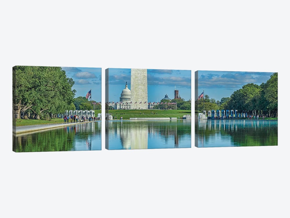 Capitol Building With Washington Monument And National World War II Memorial, Washington D.C., USA by Panoramic Images 3-piece Canvas Art Print