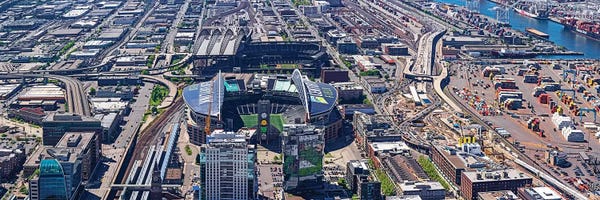 Washington: Centurylink Field And Safeco Field From Sky View Observatory - Columbia Center, Seattle, Washington State, USA by Panoramic Images