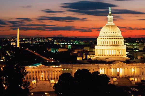 Monuments: City Lit Up At Dusk, Washington D.C., USA by Panoramic Images