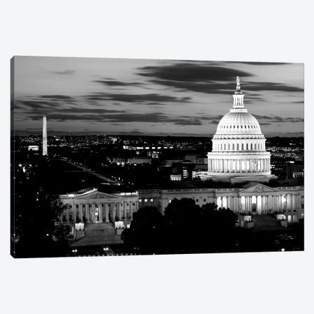 City Lit Up At Dusk, Washington D.C., USA (Black And White) Canvas Print #PIM14347} by Panoramic Images Art Print