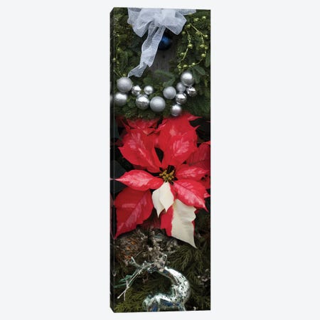 Close-Up Of Christmas Ornaments And Poinsettia Flowers Canvas Print #PIM14393} by Panoramic Images Canvas Art Print