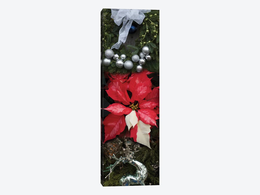 Close-Up Of Christmas Ornaments And Poinsettia Flowers by Panoramic Images 1-piece Canvas Art