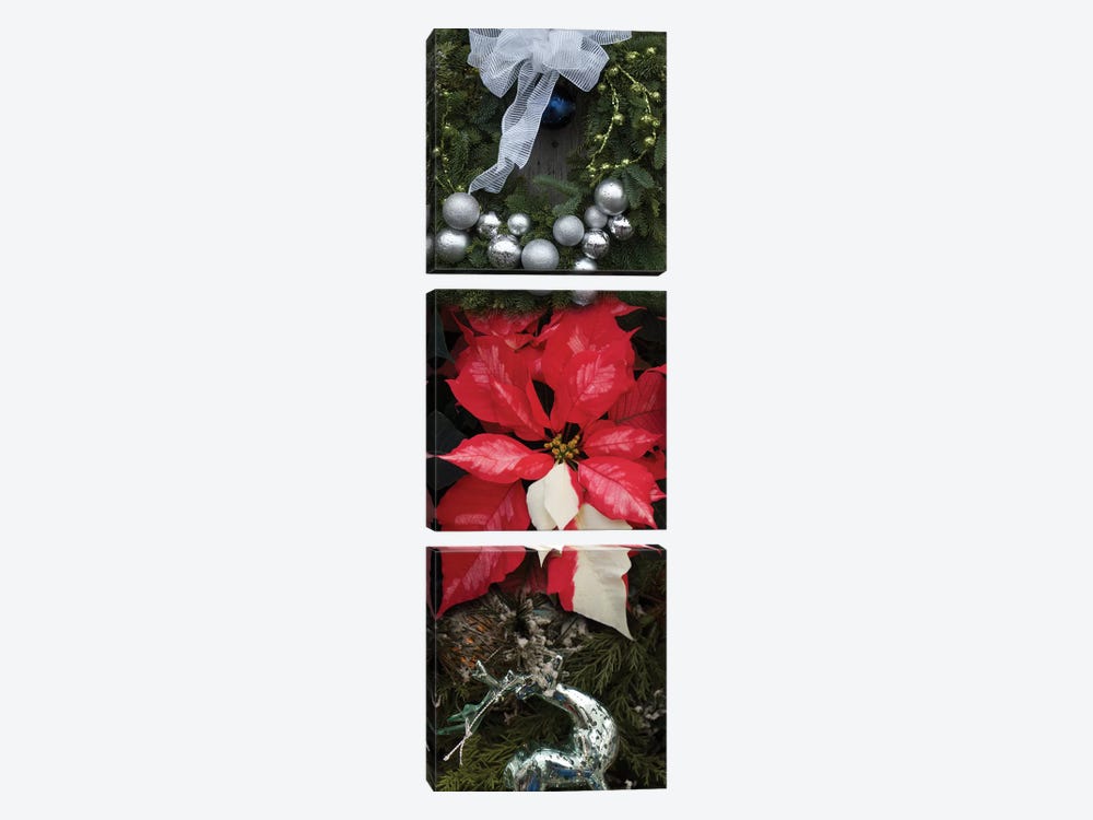 Close-Up Of Christmas Ornaments And Poinsettia Flowers by Panoramic Images 3-piece Canvas Art