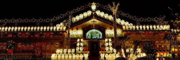 Phoenix: Low angle view of a house decorated with Christmas lights, Phoenix, Arizona, USA by Panoramic Images