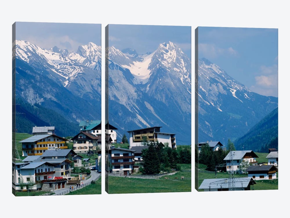 High angle view of a village on a landscape and a mountain range in the background, St. Anton, Austria by Panoramic Images 3-piece Canvas Wall Art
