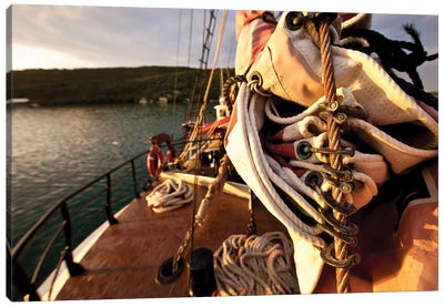 Close-Up Of Sail And Rope On Boat, Culebra Island, Puerto Rico Canvas Art Print