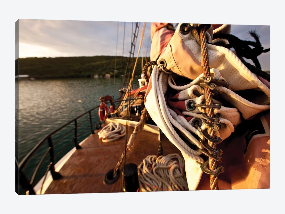 Close-Up Of Sail And Rope On Boat, Culebra Island, Puerto Rico by Panoramic Images 1-piece Canvas Wall Art