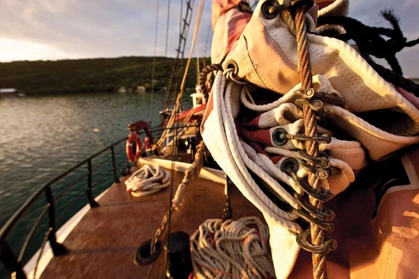 Puerto Rico: Close-Up Of Sail And Rope On Boat, Culebra Island, Puerto Rico by Panoramic Images