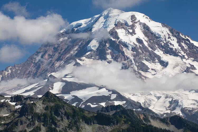 Clouds Over Snow Covered Mountain, Mount Rainier National Park, Washington State, USA