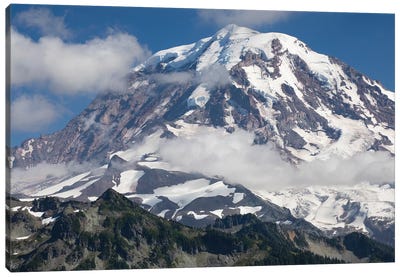 Clouds Over Snow Covered Mountain, Mount Rainier National Park, Washington State, USA Canvas Art Print - Mount Rainier