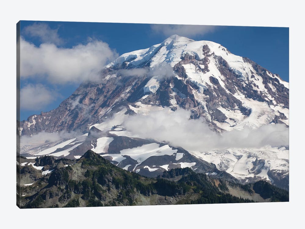 Clouds Over Snow Covered Mountain, Mount Rainier National Park, Washington State, USA by Panoramic Images 1-piece Canvas Art