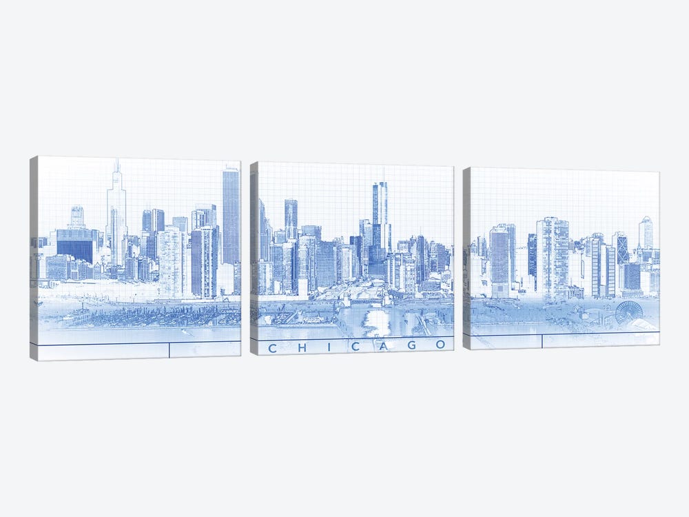 Digital Sketch Of Chicago Skyline, USA I by Panoramic Images 3-piece Canvas Art