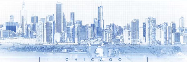 Digital Sketch Of Chicago Skyline, USA I