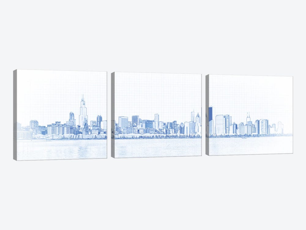 Digital Sketch Of Chicago Skyline, USA II by Panoramic Images 3-piece Art Print