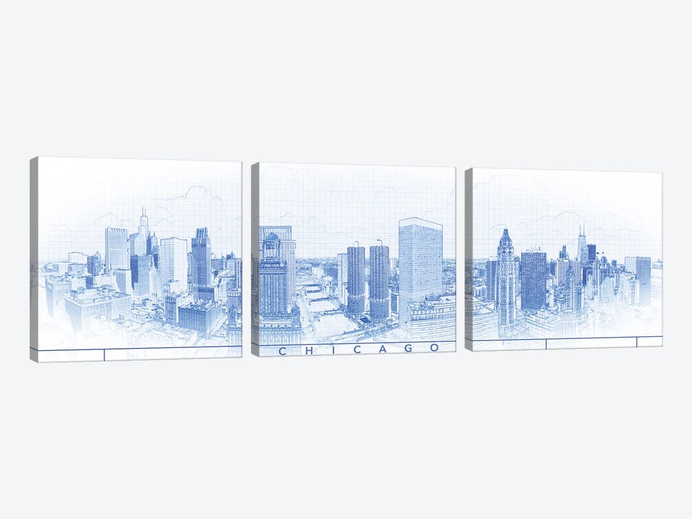 Digital Sketch Of Chicago Skyline, USA IV by Panoramic Images 3-piece Art Print