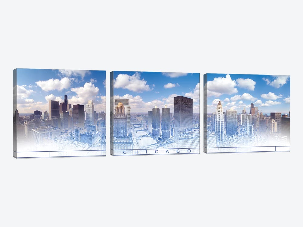 Digital Sketch Of Chicago Skyline, USA V by Panoramic Images 3-piece Canvas Art Print