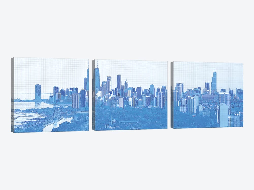 Digital Sketch Of Chicago Skyline, USA VI by Panoramic Images 3-piece Canvas Wall Art