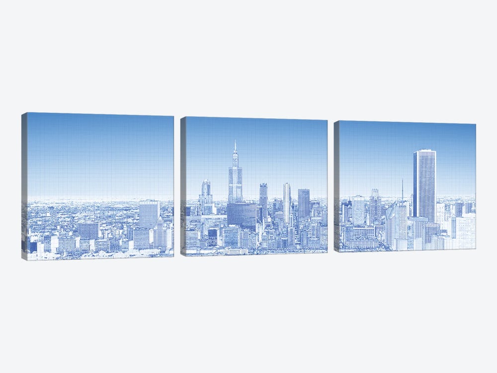 Digital Sketch Of Chicago Skyline, USA VII by Panoramic Images 3-piece Art Print