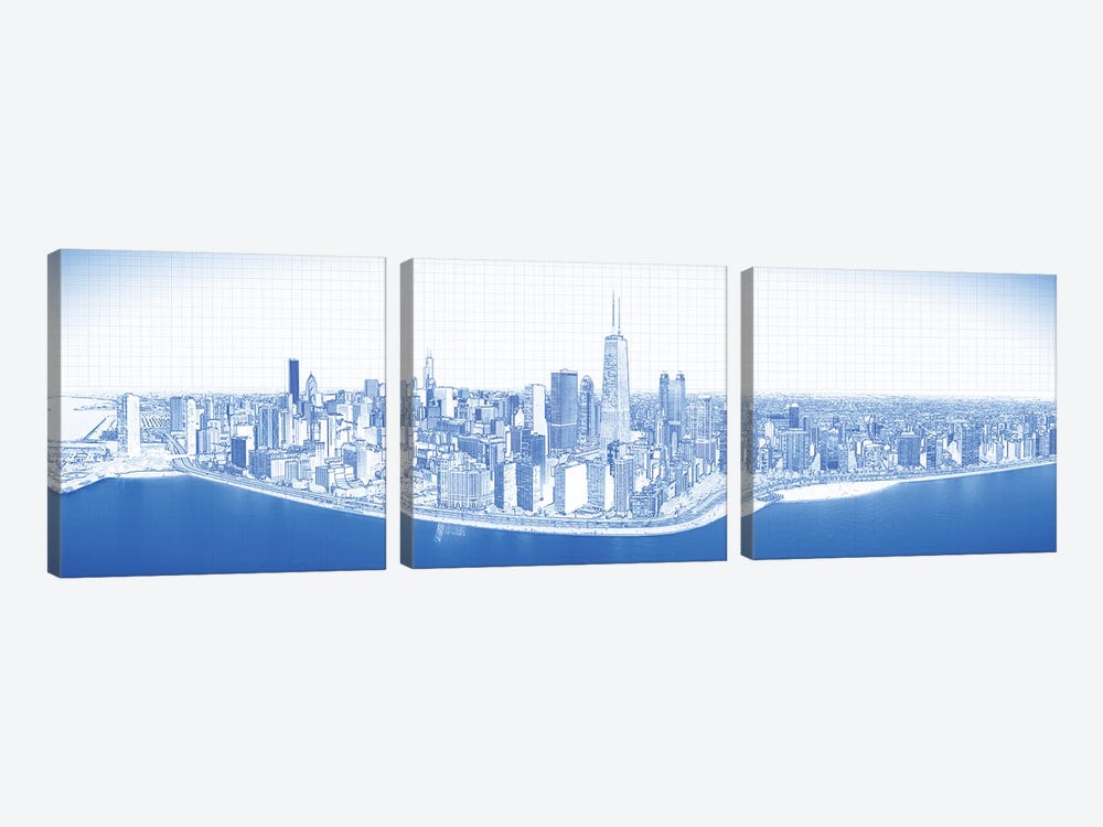 Digital Sketch Of Chicago Skyline, USA VIII by Panoramic Images 3-piece Canvas Artwork