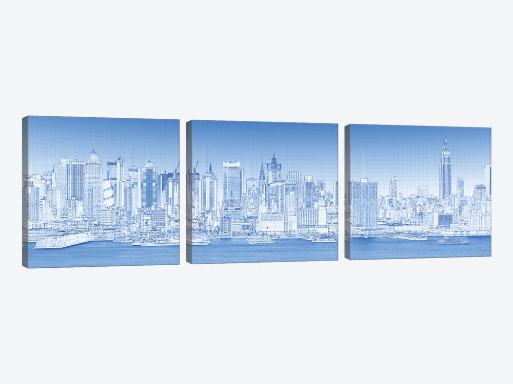 Digital Sketch Of Manhattan Skyline, NYC, USA III by Panoramic Images 3-piece Canvas Art Print
