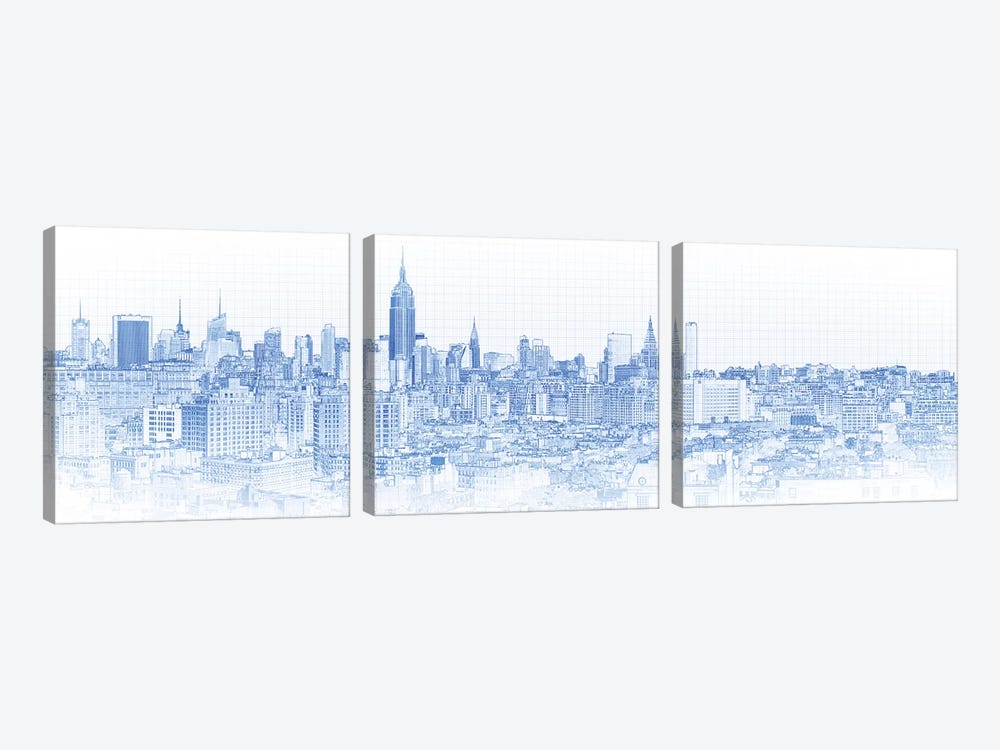 Digital Sketch Of Manhattan Skyline, NYC, USA IV by Panoramic Images 3-piece Canvas Art