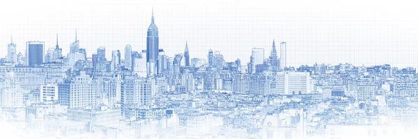 Manhattan: Digital Sketch Of Manhattan Skyline, NYC, USA IV by Panoramic Images