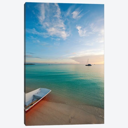 Dinghy Boat On Beach At Sunset, Great Exuma Island, Bahamas Canvas Print #PIM14619} by Panoramic Images Canvas Artwork