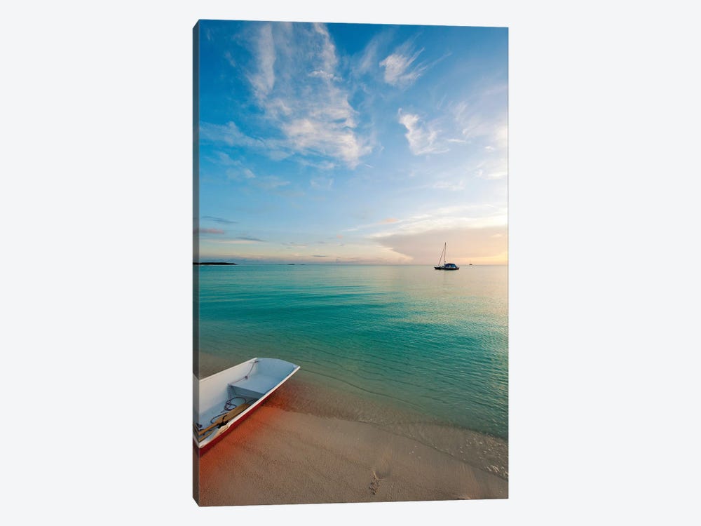 Dinghy Boat On Beach At Sunset, Great Exuma Island, Bahamas by Panoramic Images 1-piece Canvas Wall Art