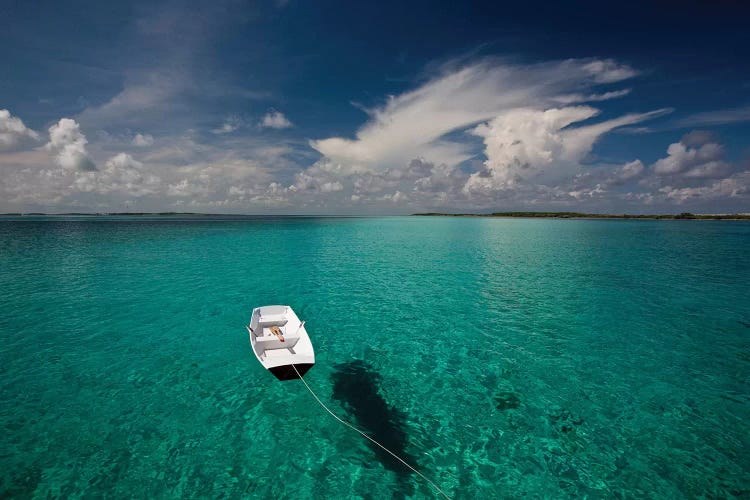 Dinghy In Clear Turquoise Water, Great Exuma Island, Bahamas