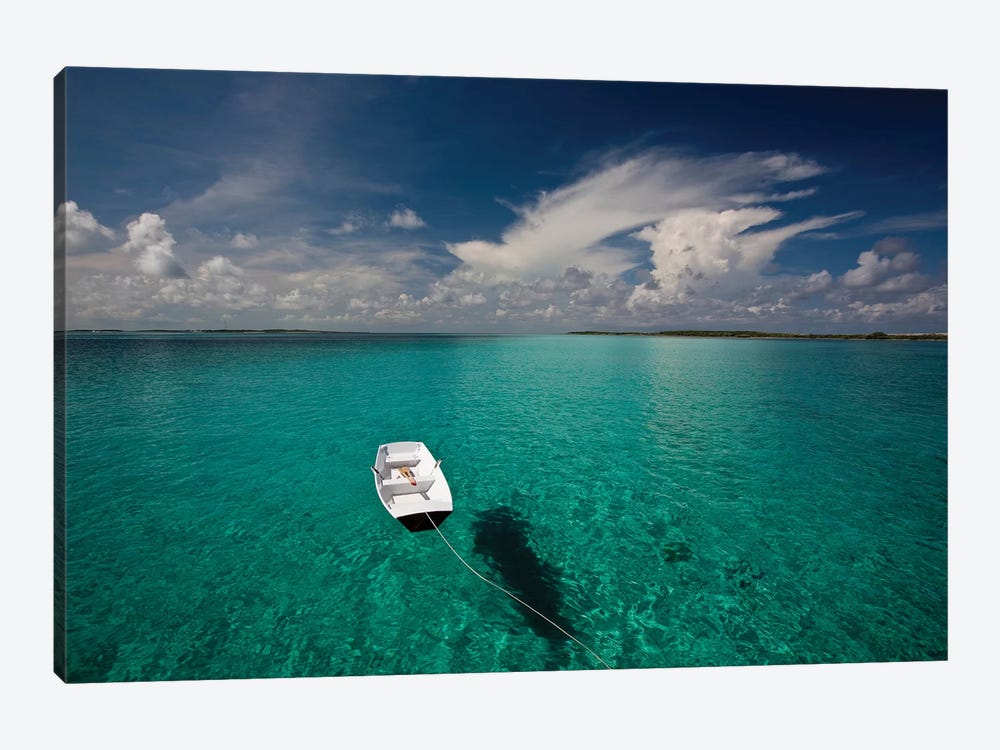 Dinghy In Clear Turquoise Water, Great Exuma Island, Bahamas by Panoramic Images 1-piece Canvas Artwork