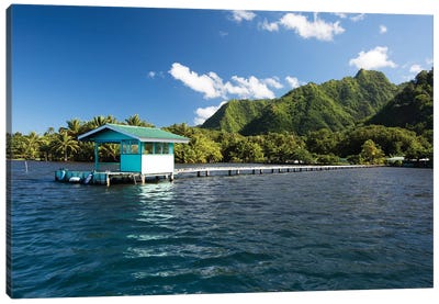 Dock In The Pacific Ocean, Moorea, Tahiti, French Polynesia Canvas Art Print - French Polynesia Art