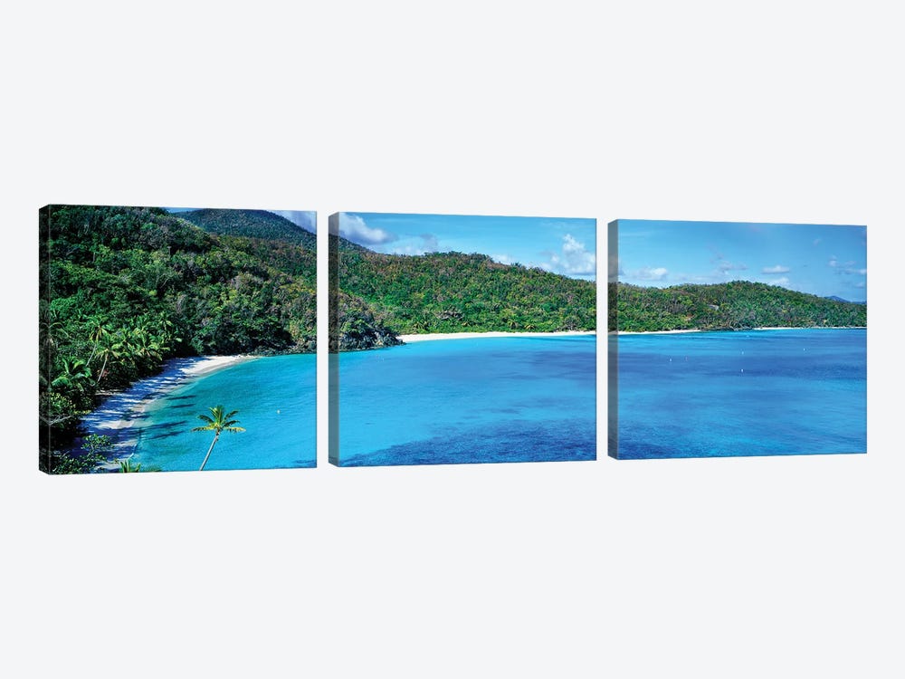 Elevated View Of Hawksnest Bay, Saint John, U.S. Virgin Islands by Panoramic Images 3-piece Canvas Artwork