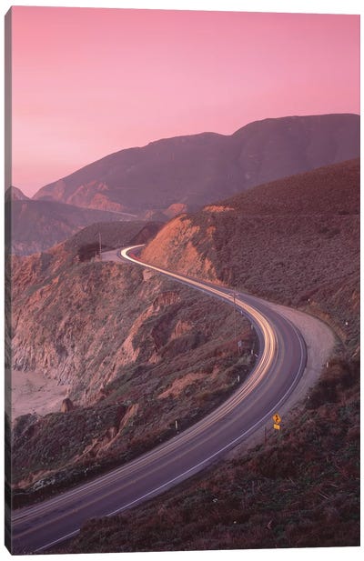 Elevated View Of The California State Route 1 At Dusk, Pacific Coast, California, USA Canvas Art Print - Sunset Shades