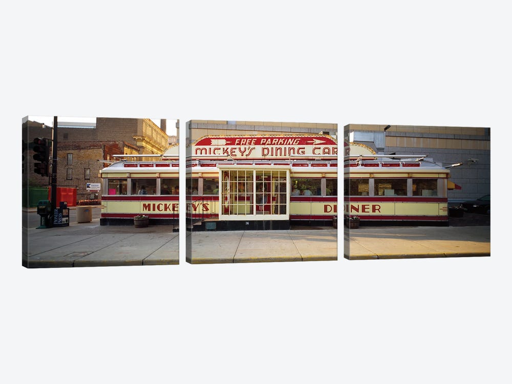 Facade Of Mickey's Diner Restaurant by Panoramic Images 3-piece Canvas Art Print