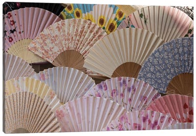 Fans For Sale At A Market Stall, Kyoto Prefecture, Japan Canvas Art Print - Fashion Accessory Art