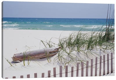 Fence On The Beach, Alabama, Gulf Of Mexico, USA Canvas Art Print - Coastal Art